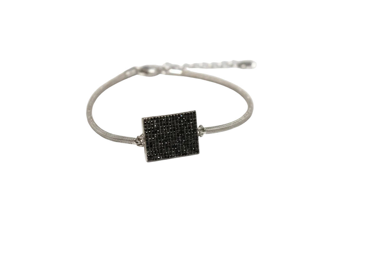 Sterling Silver Midnight Pavé Square Bracelet