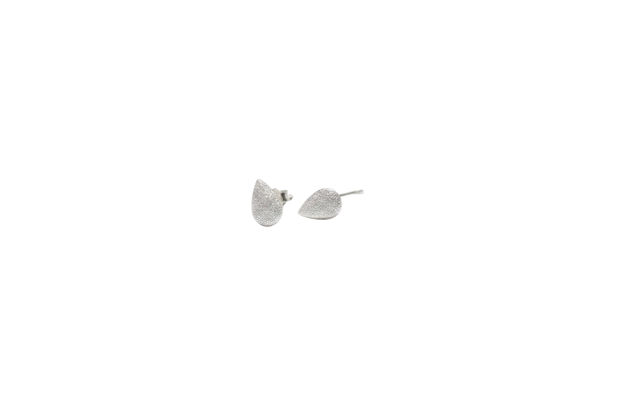 Sterling Silver Frosted Tear Studs Earrings