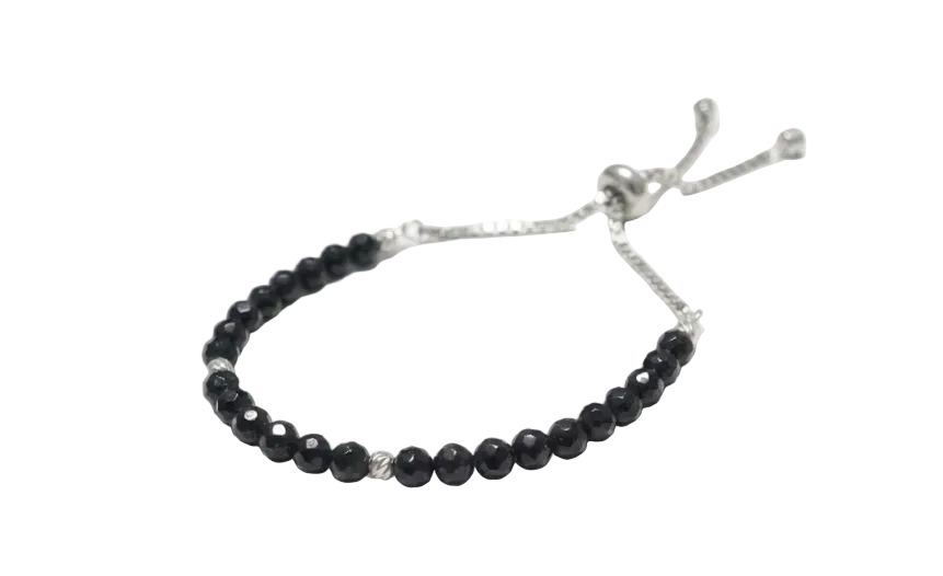 Sterling Silver Onyx Slider Bracelet with Black Stones