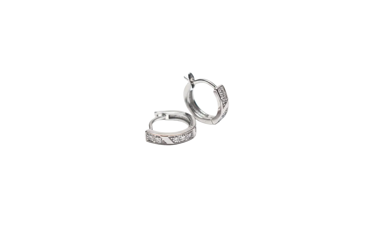 Sterling Silver Pavé Geometric Hoops